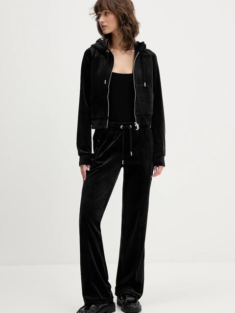 Juicy Couture spodnie dresowe welurowe damskie kolor czarny z aplikacją JCWBJ225307