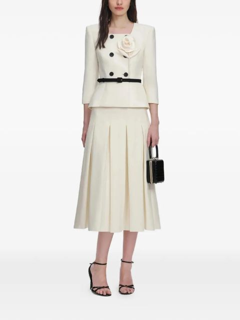 Self-Portrait floral-appliqué pleated midi dress - Neutrals - zdjęcie produktu nr 2