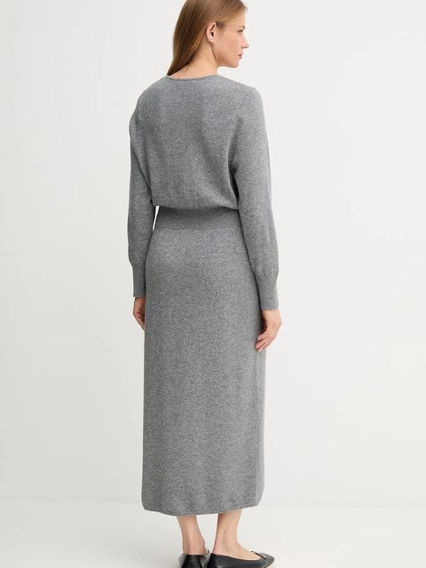 OUI sukienka z wełną kolor szary maxi dopasowana 94484
