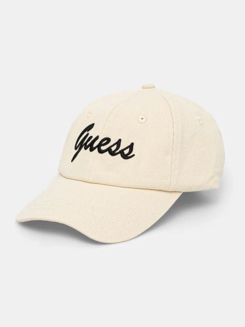 Guess czapka z daszkiem bawełniana damska kolor beżowy z aplikacją V5GZ00 WFKN0