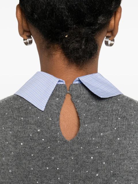 Maje crystal-embellished layered sweater - Grey