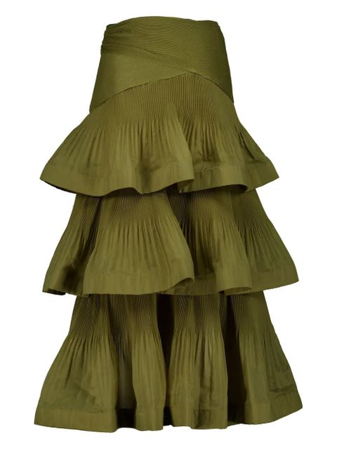 ZIMMERMANN ruffle-detailing cotton skirt - Green - zdjęcie produktu nr 2