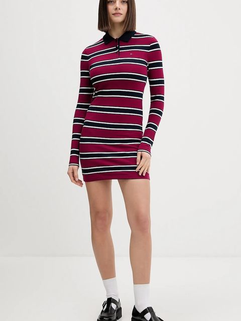 Tommy Jeans sukienka kolor bordowy mini dopasowana DW0DW21901 - zdjęcie produktu nr 2
