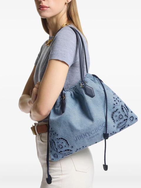 Jimmy Choo laser-cut drawstring shoulder bag - Blue