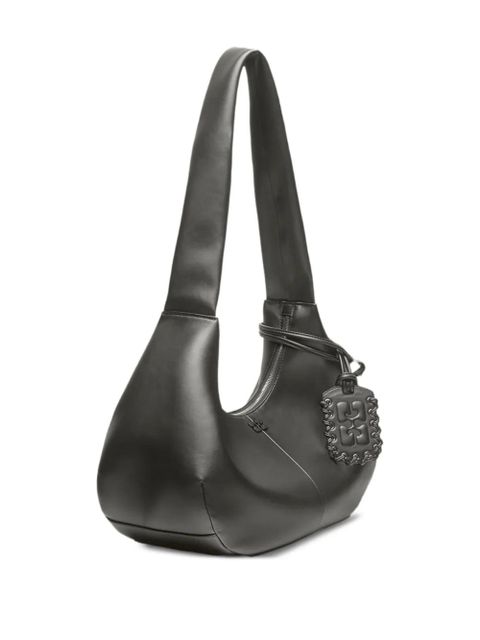 GANNI logo-tag leather shoulder bag - Black