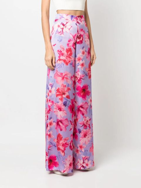 PINKO floral-print high-waisted palazzo pants - Purple
