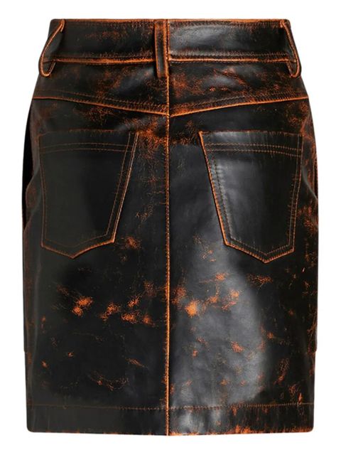 ETRO distressed-finish leather mini skirt - Brown
