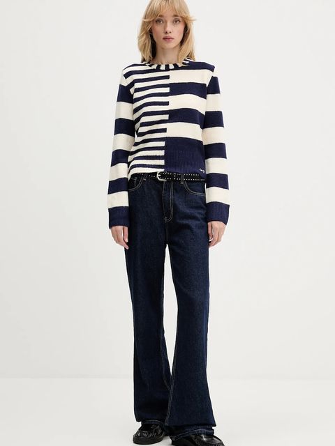 Desigual sweter z domieszką wełny MALMOE damski kolor granatowy lekki 25WWJF17 - zdjęcie produktu nr 2