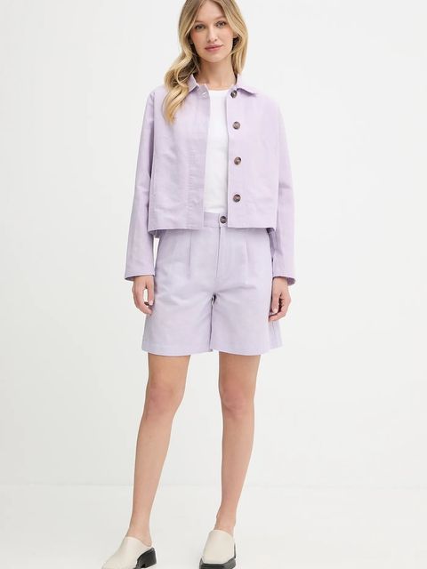 Pepe Jeans szorty lniane damskie kolor fioletowy gładkie high waist PL801198 - zdjęcie produktu nr 2