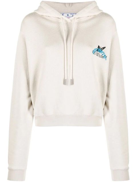 Off-White embroidered-logo cotton hoodie - Neutrals - zdjęcie produktu nr 1
