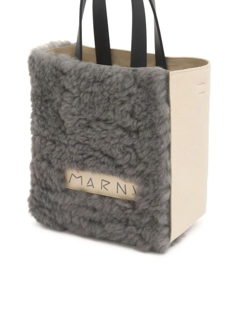 Marni shearling grained leather tote bag - Grey