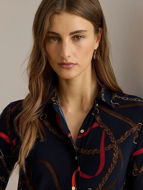 Lauren Ralph Lauren koszula damska kolor granatowy regular z kołnierzykiem klasycznym 200P03716