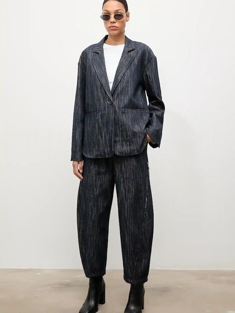 Answear.LAB marynarka jeansowa kolor granatowy jednorzędowa gładka - zdjęcie produktu nr 2