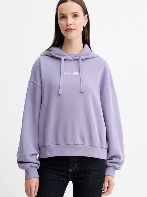 Tommy Hilfiger bluza damska kolor fioletowy z kapturem z nadrukiem WW0WW47459 - zdjęcie produktu nr 1