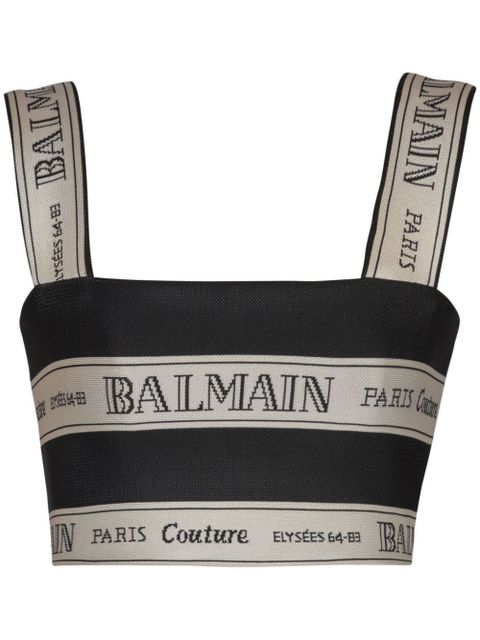 Balmain ribbon-jacquard crop top - Black - zdjęcie produktu nr 1