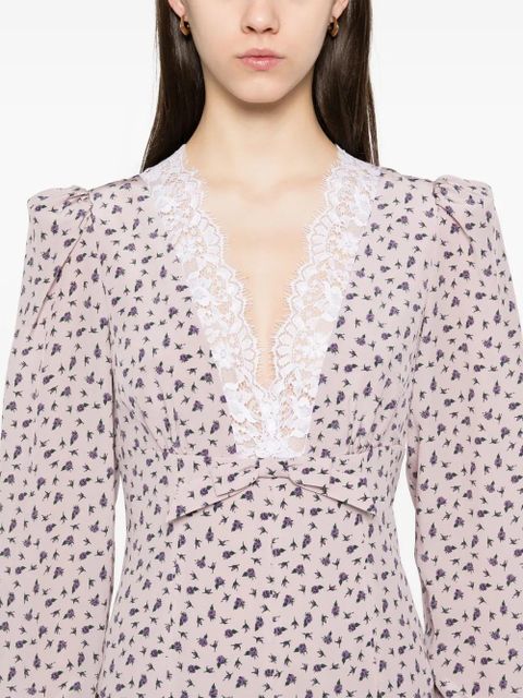 Alessandra Rich rose-print midi dress - Purple