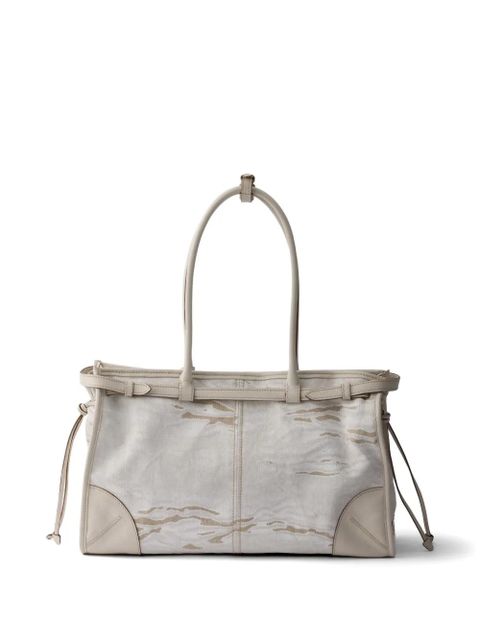 Prada Bonnie large printed linen and leather handbag - Neutrals - zdjęcie produktu nr 2