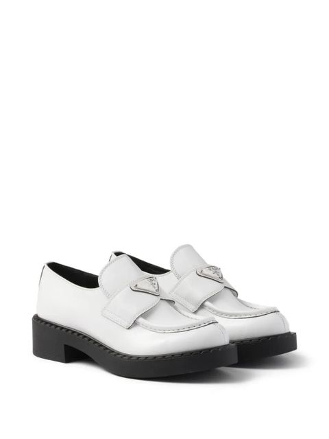 Prada triangle-logo leather loafers - White