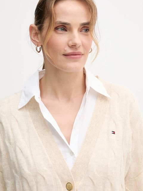 Tommy Hilfiger kardigan wełniany kolor beżowy WW0WW43089