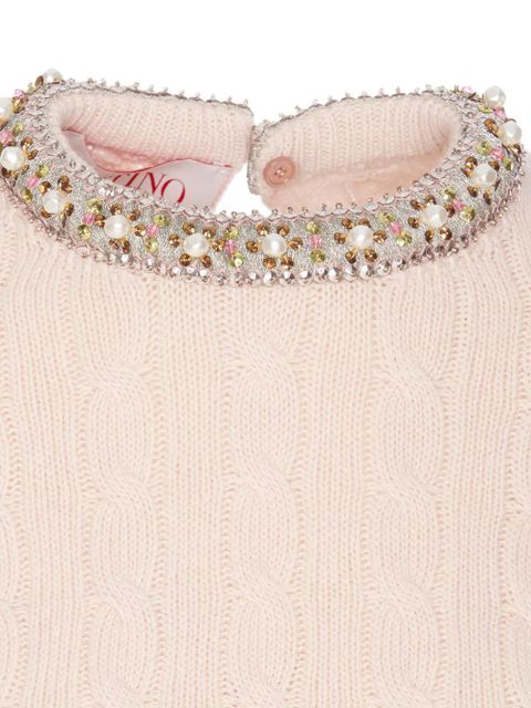 Valentino Garavani cable-knit crew neck jumper - Pink