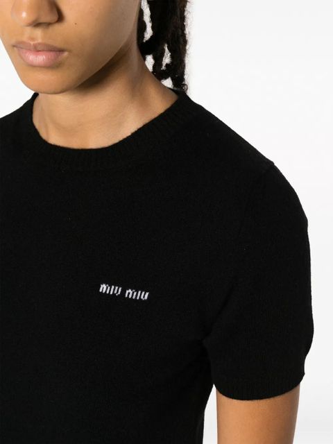 Miu Miu logo-intarsia knitted cashmere top - Black