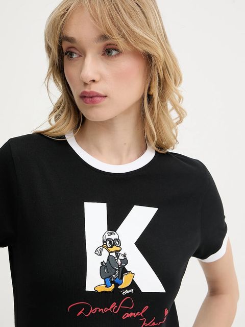 Karl Lagerfeld t-shirt bawełniany KL X DISNEY damski kolor czarny A3W17089
