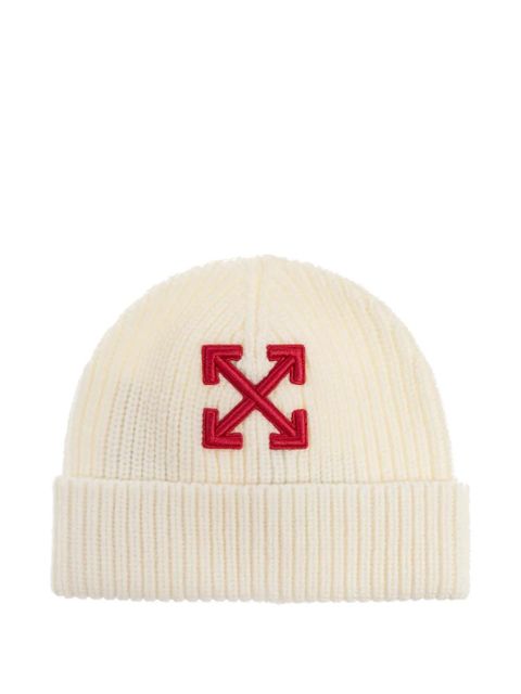 Off-White arrow-embellished ribbed beanie - Neutrals - zdjęcie produktu nr 1