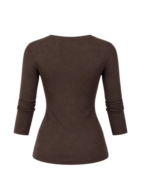 Reformation Jayden long sleeve henley T-shirt - Brown - zdjęcie produktu nr 2