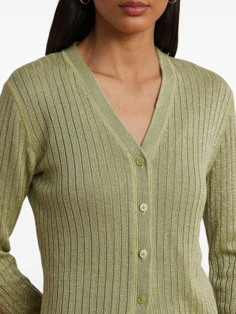 Lauren Ralph Lauren ribbed-knit metallic-thread cardigan - Green