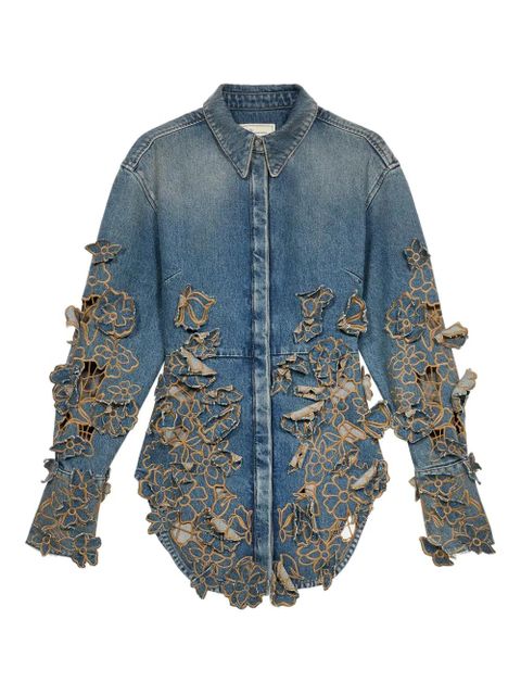 Blumarine floral-lace denim shirt - Blue - zdjęcie produktu nr 1