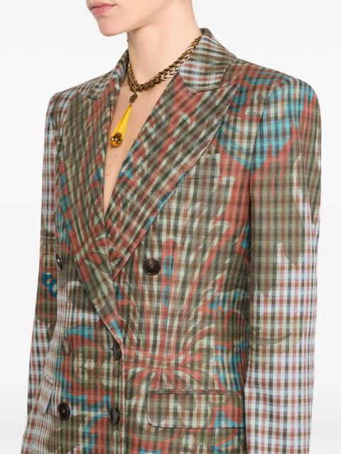 ETRO floral-print gingham-pattern blazer - Brown