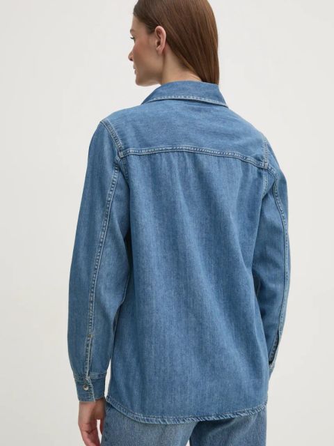 Sisley koszula bawełniana damska kolor niebieski regular z kołnierzykiem klasycznym 53GELQ08J