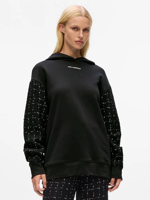 Karl Lagerfeld bluza z dodatkiem wełny damska kolor czarny z kapturem z aplikacją A4W20064 - zdjęcie produktu nr 1