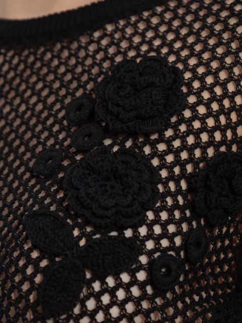 GANNI floral-appliqué crochet-knit sweater - Black