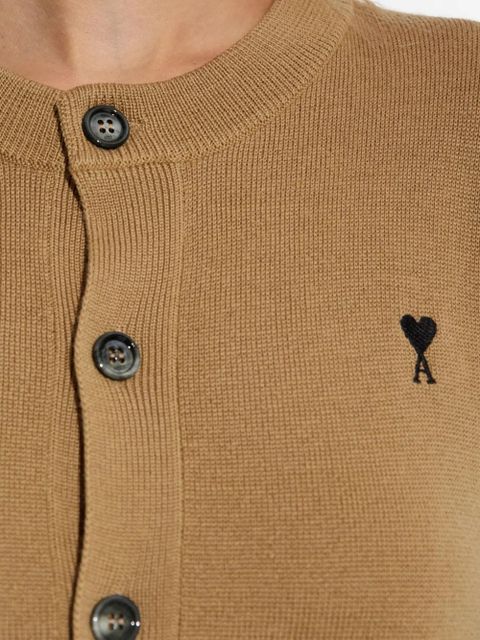 AMI Paris heart-logo button wool cardigan - Brown