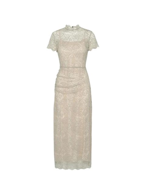 ROTATE BIRGER CHRISTENSEN lace ruched midi dress - Neutrals - zdjęcie produktu nr 1