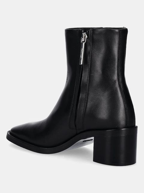 Calvin Klein botki skórzane BLOCK HEEL ZIP BOOT LTH damskie kolor czarny na słupku HW0HW02593