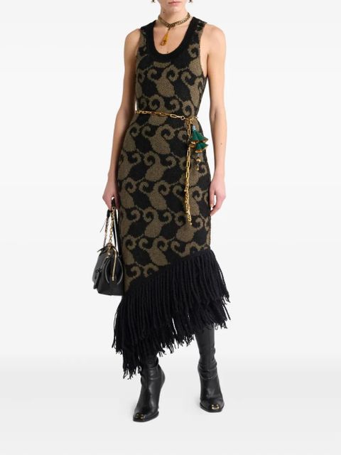 ETRO paisley jacquard fringe midi dress - Black