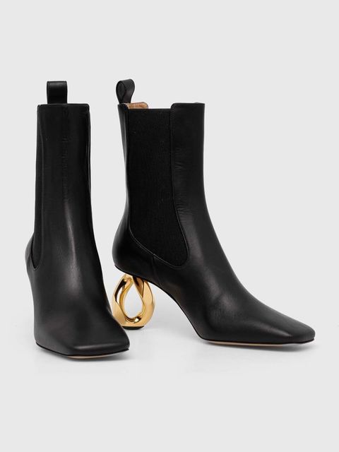 JW Anderson sztyblety skórzane Chain Heel damskie kolor czarny na słupku ANW43021A