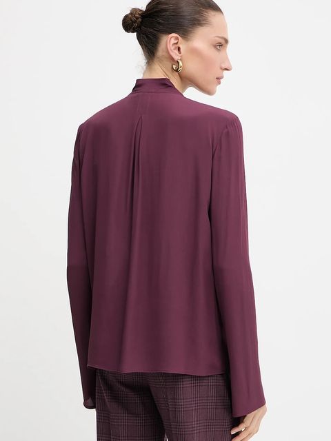 Patrizia Pepe koszula damska kolor bordowy regular z wiązanym dekoltem 8C0785 A8I1