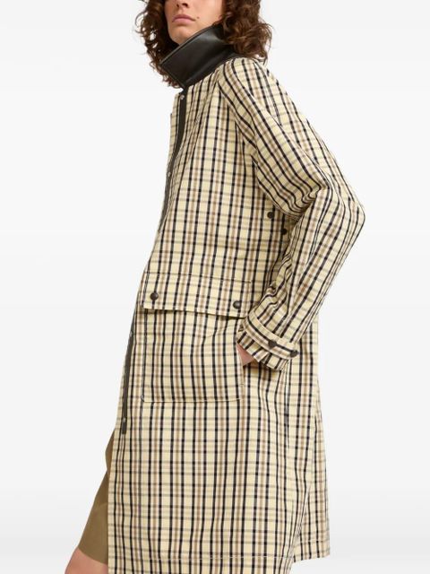 Yves Salomon check-pattern leather collar coat - Yellow