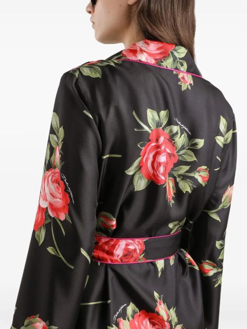 Dolce & Gabbana floral-print belted blouse - Black