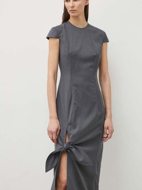 Remain sukienka z domieszką wełny kolor szary midi prosta