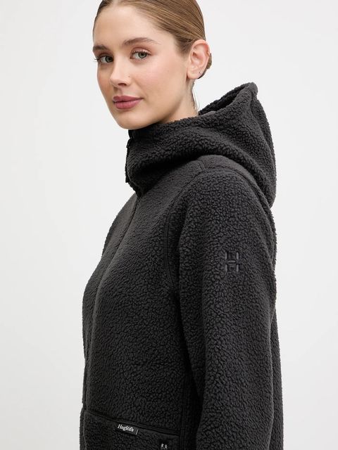 Haglöfs bluza polarowa Funäs damska kolor czarny z kapturem gładka 607818