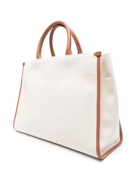 Lanvin logo-print leather tote bag - Neutrals