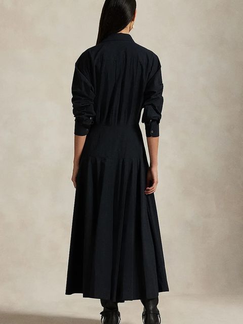 Polo Ralph Lauren sukienka bawełniana kolor czarny maxi rozkloszowana 211972042