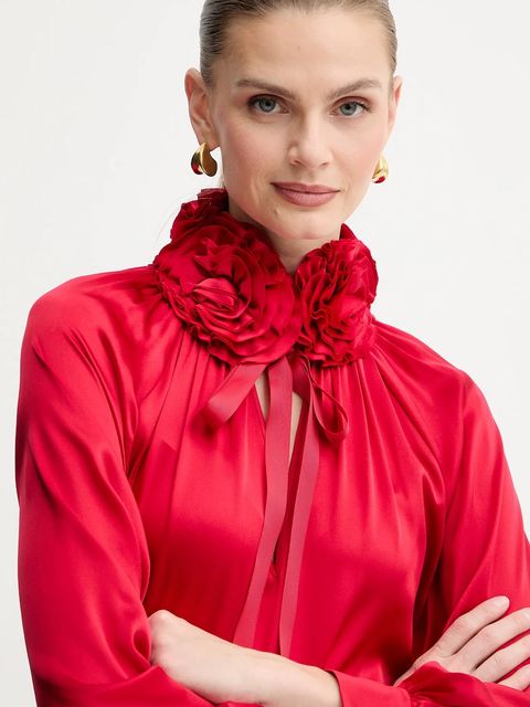 Luisa Spagnoli bluzka jedwabna damska kolor czerwony z aplikacją 542316