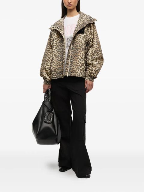 GANNI leopard-print hooded jacket - Neutrals