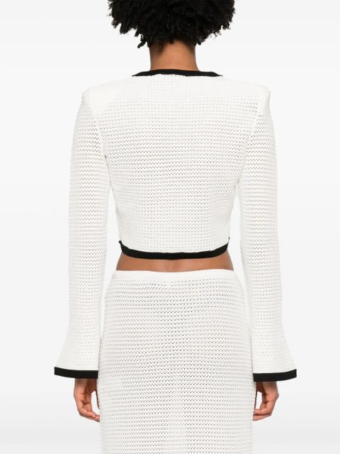 Self-Portrait pointelle-knit cropped cardigan - White