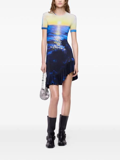 Rabanne sunset-print ruffled-trim mini dress - Blue - zdjęcie produktu nr 1